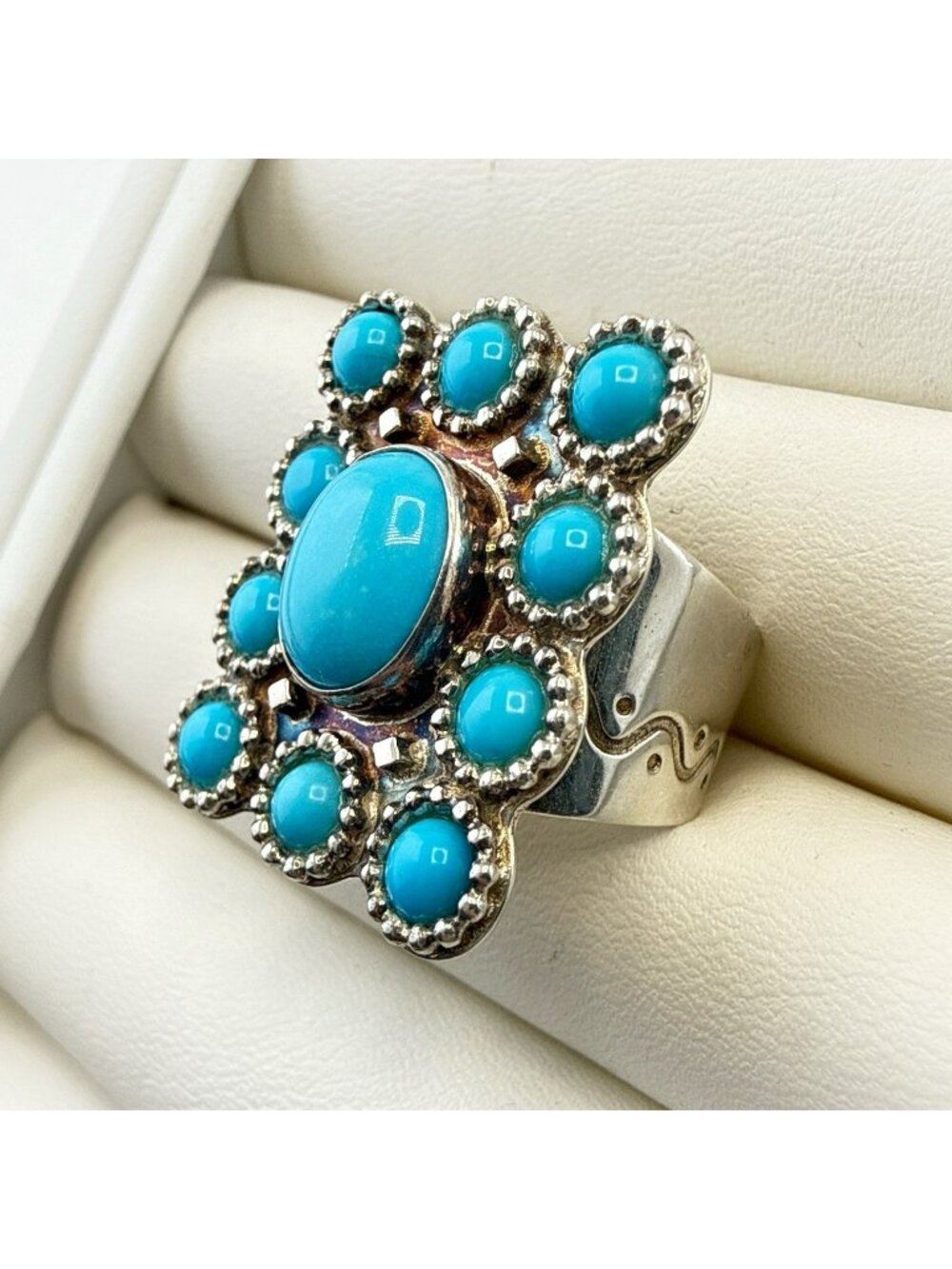 Jay King Ring Turquoise Sterling Silver 925 Cluster Cabochon 8.5 DTR Southwest